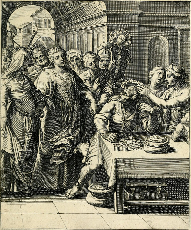Vaenius, Emblemata Horatiana (1607). Engraving to emblem 61 (p. 129)