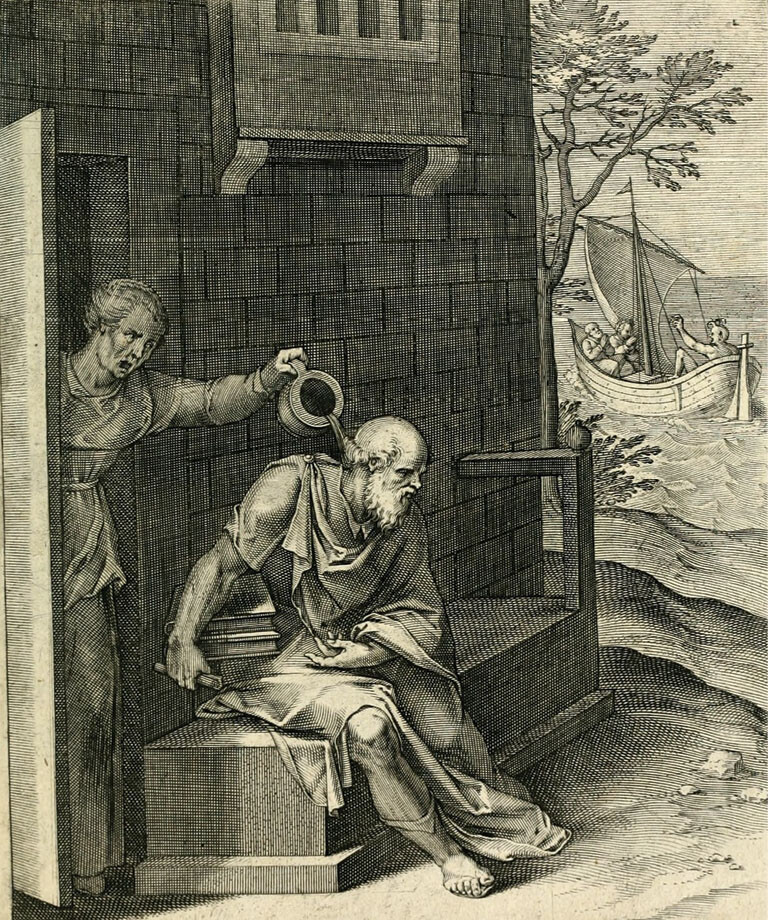 Vaenius, Emblemata Horatiana (1607). Engraving to emblem 73, âVictrix malorum patientiaâ (p. 153)