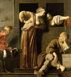 Reyer van Blommendael, Xanthippe pouring water on Socrates, 1660s. Oil on canvas, 210 à 198 cm. Musée des Beaux-Arts de Strasbourg. Wikimedia commons