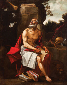 Francisco Pacheco, The penitence of St. Jerome in the Desert, 1621â1622. Oil on canvas. Museo Goya, Ibercaya. Wikimedia commons