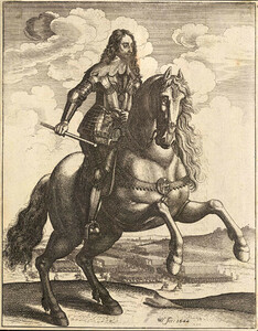 Wenceslas Hollar, Charles I. on horseback inspecting his troops, 1644. Engraving, 20 Ã 26 cm. Public domain