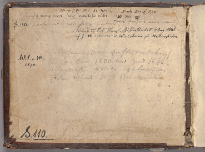 Inside the front cover of MS S 110