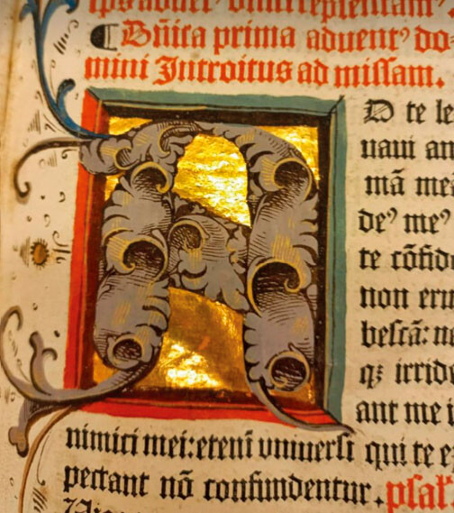 Gilded initial in the second Missale Upsalense, Pforzheim: Basel, 1513