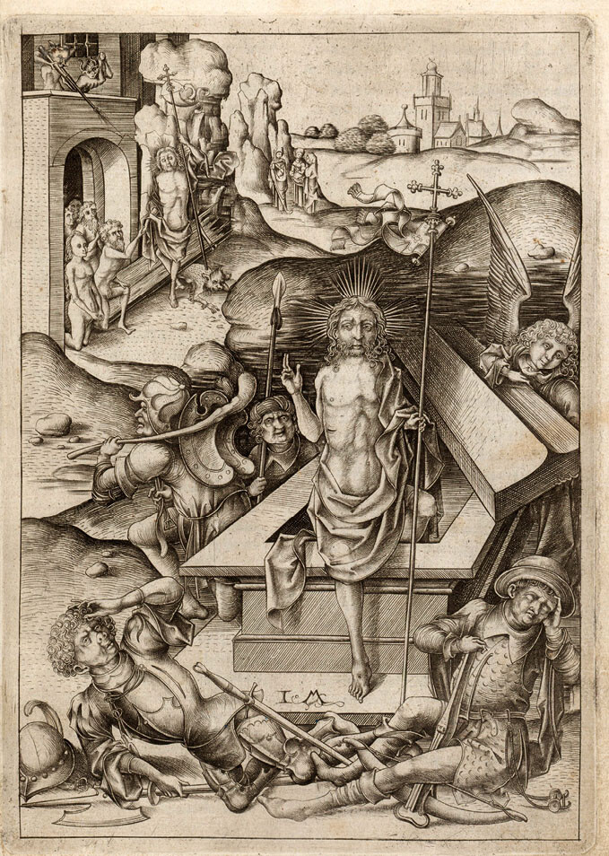Israhel van Meckenem, Resurrection, with Christ Breaking the Doors of Hell, from the GroÃe Passion, ca. 1480. Engraving, ca. 205 Ã 151 mm