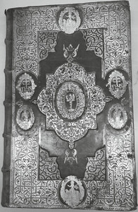 Upper cover of Gregorius I, Opera omnia, vol. 1 (Antwerp 1572). Stockholm, Kungliga Biblioteket, KB liste VIII B: 26