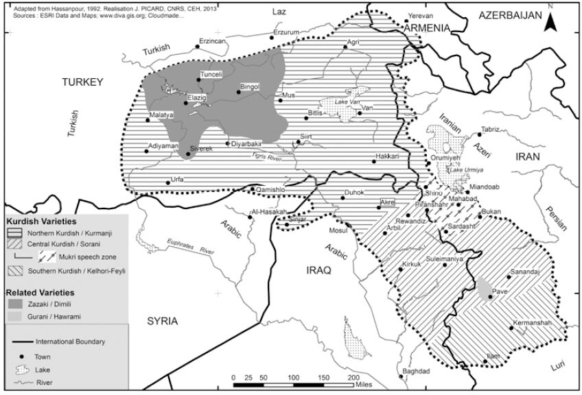 Map of language varieties spoken by the Kurds
