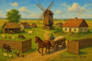 Estate of Aron Malowany (author’s paternal grandfather) on Szkolna 1 St, Goworowo, Poland (ChatGPT). Based upon research conducted by Jerzy Cichowski (Goworowo: Poland, 2000). On file with author
