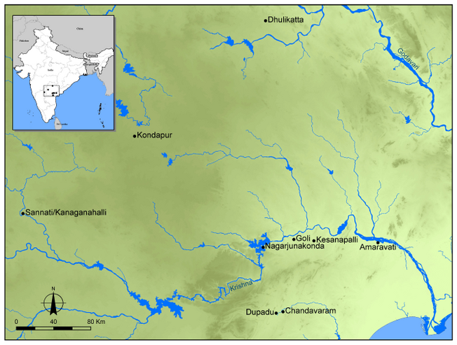 Map 6.1: Main sites associated with the inception of Buddhist art at Nagarjunakonda
