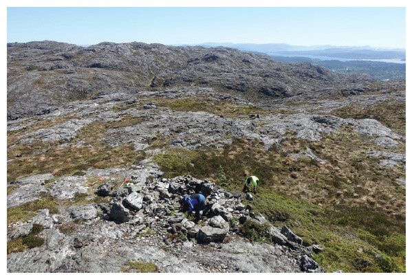 Photo of excavated guardhouse foundations at Eldsfjellet, Holsnøy, Norway.