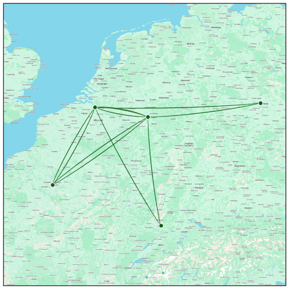 Locations where Gnapheus’s Acolastus had been printed 5 years after publication