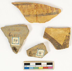 Four of the eight ceramic fragments that Wide found on the surface during his reconnaissance trip to Aphidna on 6 August 1894.