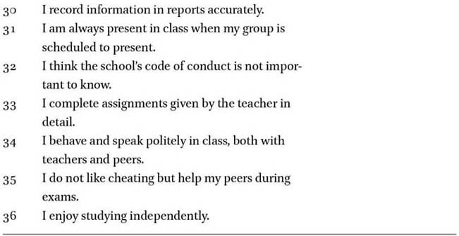 Character values questionnaire â student self-assessment instrument