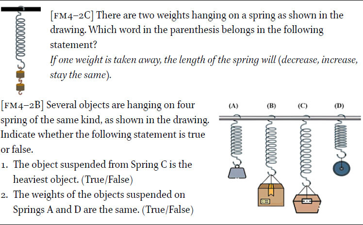 Assessment item examples (Force and motion, Grade 4, Levels B and C)