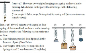Assessment item examples (Force and motion, Grade 4, Levels B and C)