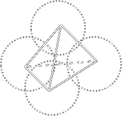 Tetrahedron of three communication systems with an overlay